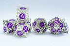 Guardian Silver w/Purple Deadly Arrow Dice | 7-Dice RPG Set High Visibility - 