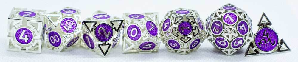 Guardian Silver w/Purple Deadly Arrow Dice | 7-Dice RPG Set High Visibility - 