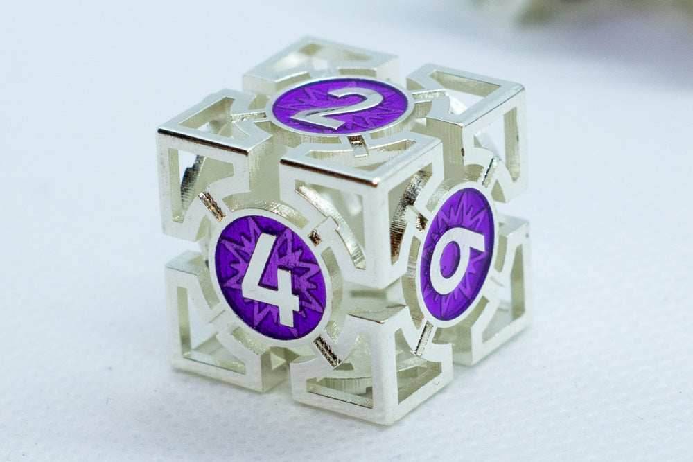 Guardian Silver w/Purple Deadly Arrow Dice | 7-Dice RPG Set High Visibility - 