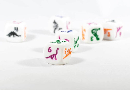 White Dice with Dinosaurs 6 Sided Bunco RPG D6 16mm Roll Kids School - 
