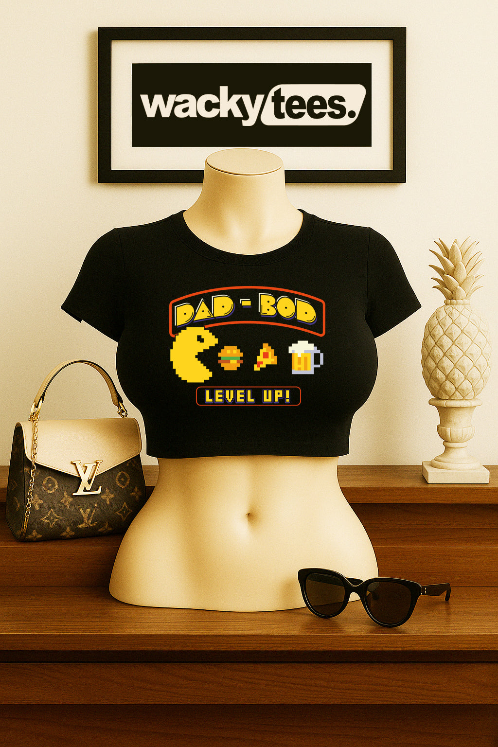 Dad Bod Pac Man 8bit Gaming Style Daddy Body Funny Graphic Tee Shirt