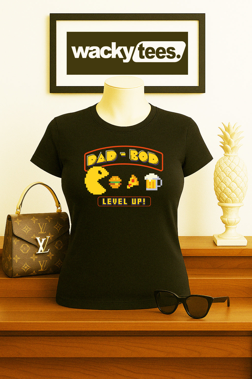 Dad Bod Pac Man 8bit Gaming Style Daddy Body Funny Graphic Tee Shirt
