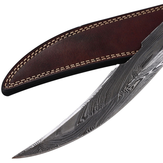 Damascus Steel Collectable Railroad Spike Knife with Leather Sheath-3