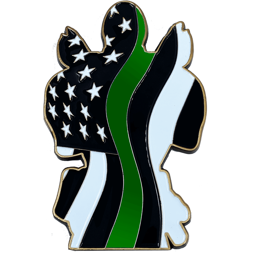 DL7-11 Deadpool inspired thin green line American Flag Police Challenge Coin Military Army Marines Border Patrol - 