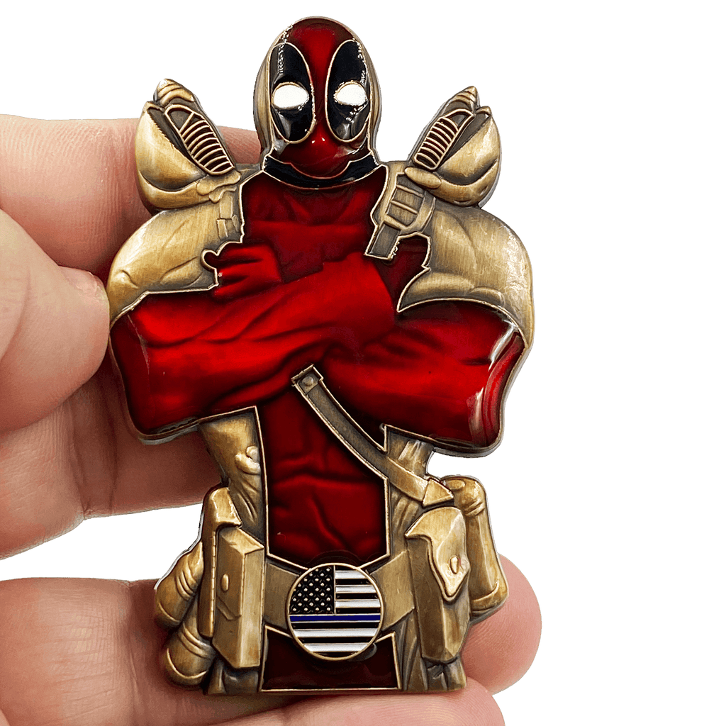 DL7-12 Deadpool inspired thin blue line American Flag Police Challenge Coin - 
