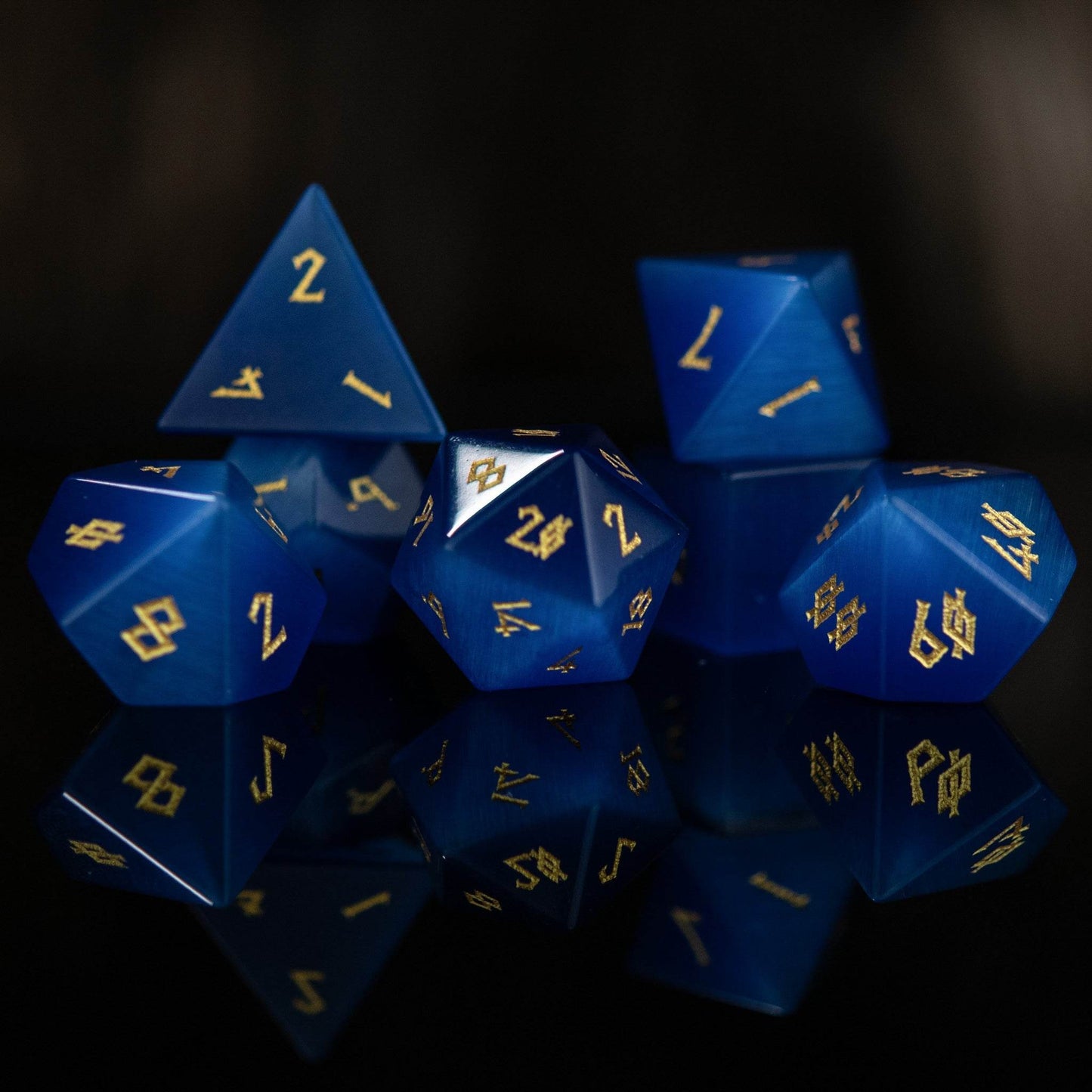Deep Blue Cat's Eye Stone Dice Set 'PRE-ORDER | SPRING EVENT DEAL' - 