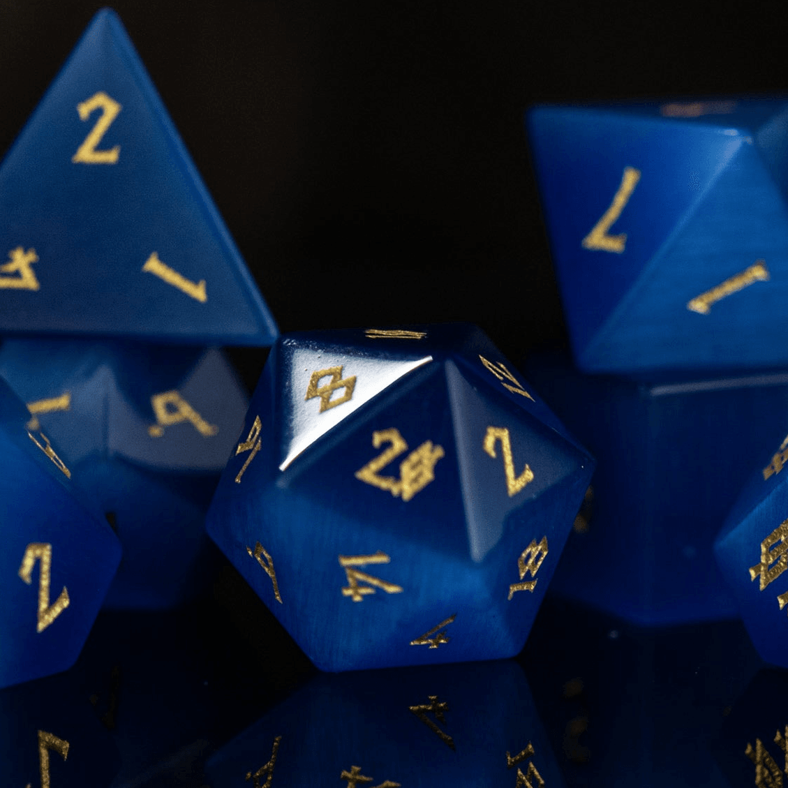 Deep Blue Cat's Eye Stone Dice Set 'PRE-ORDER | SPRING EVENT DEAL' - 