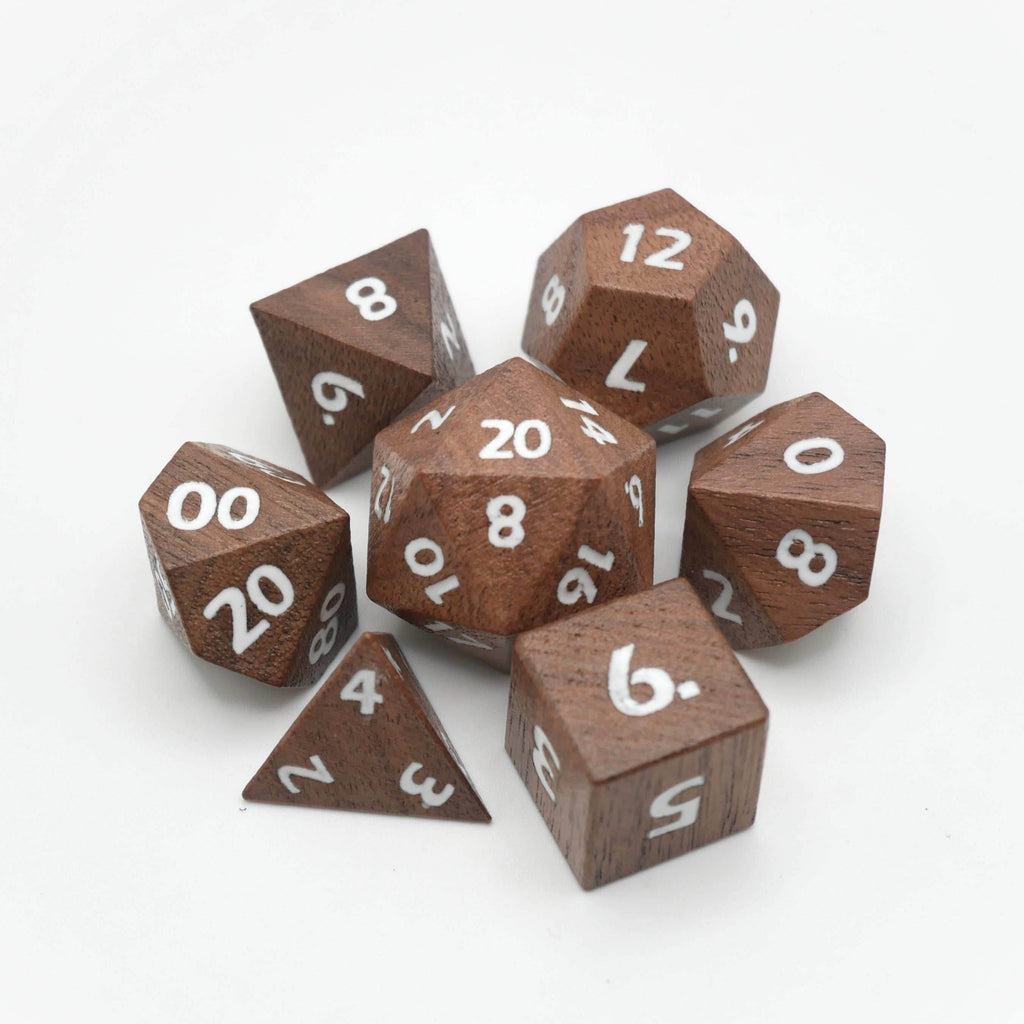 Deku Seed- 7 Piece DnD Dice Set | Wood RPG Gaming Dice - 