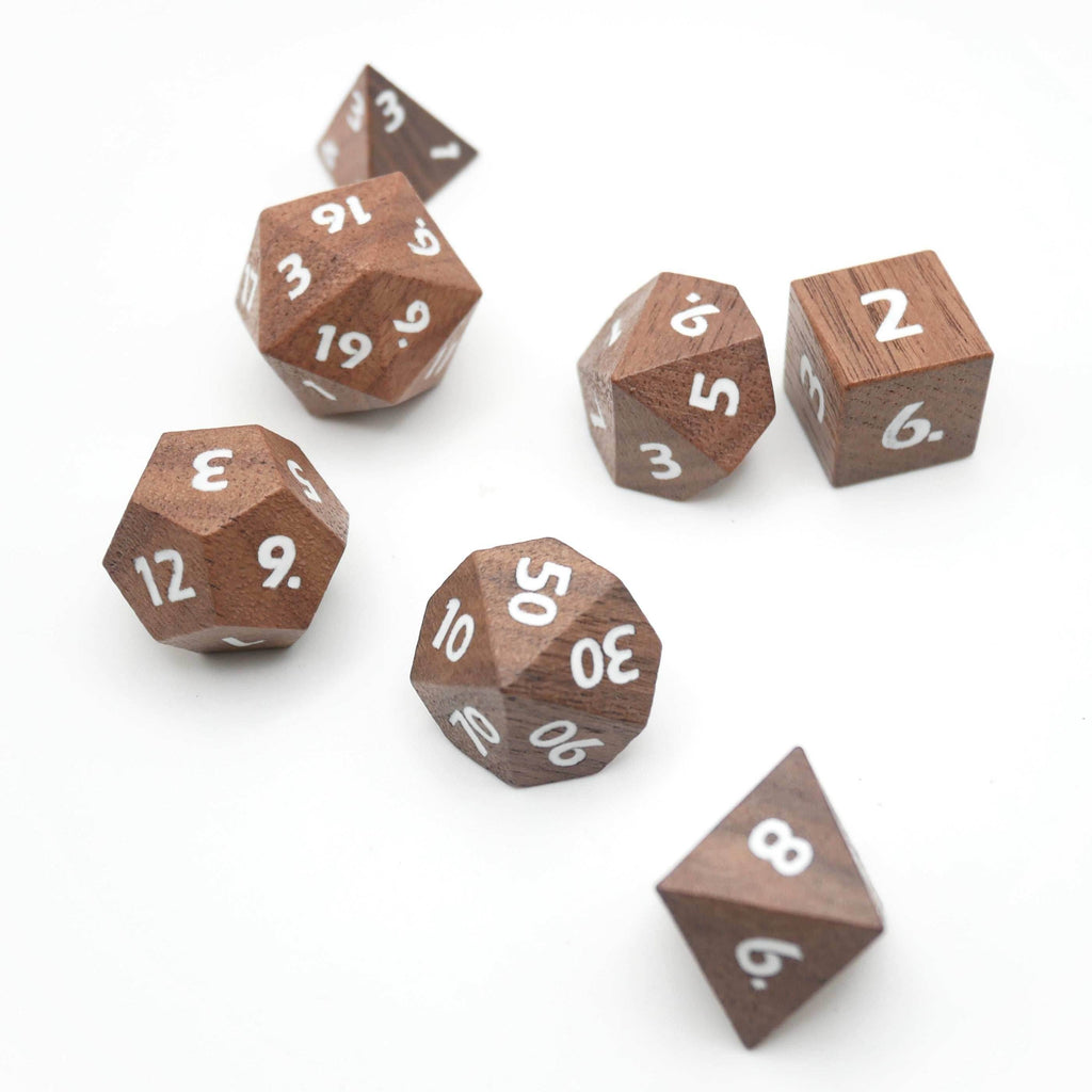 Deku Seed- 7 Piece DnD Dice Set | Wood RPG Gaming Dice - 