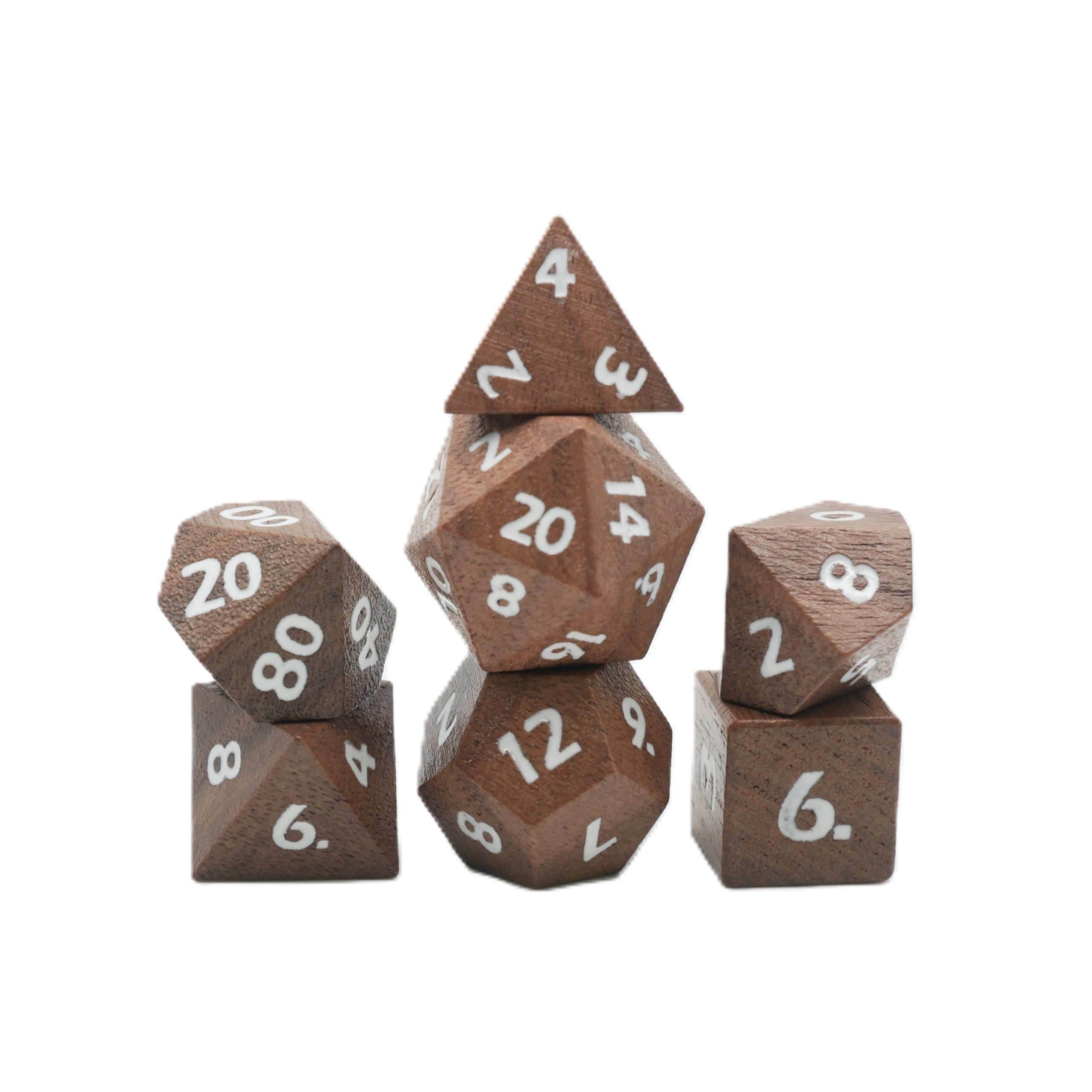 Deku Seed- 7 Piece DnD Dice Set | Wood RPG Gaming Dice - 