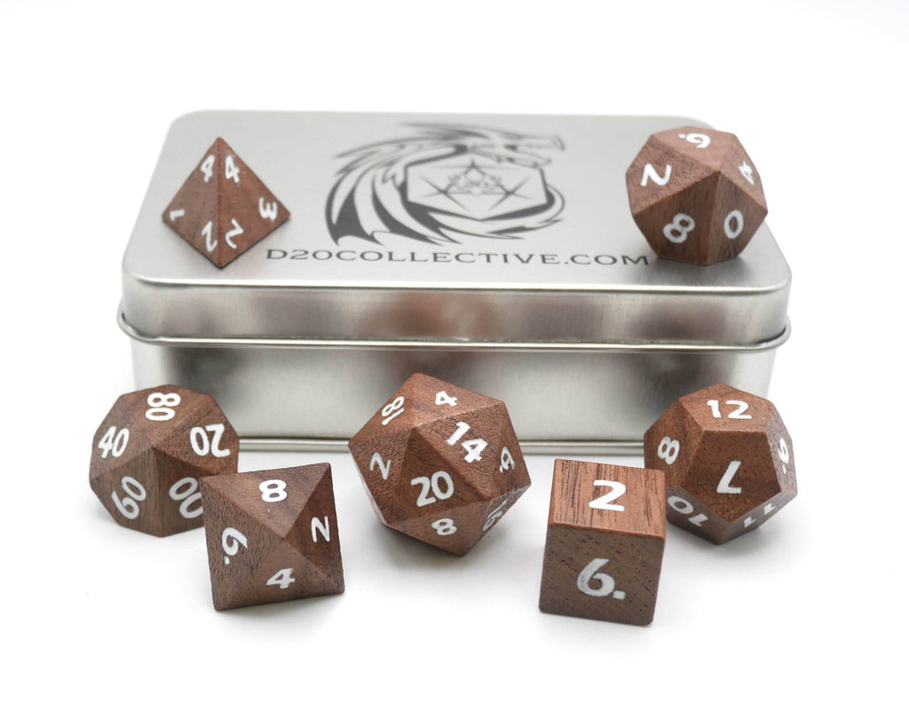 Deku Seed- 7 Piece DnD Dice Set | Wood RPG Gaming Dice - 
