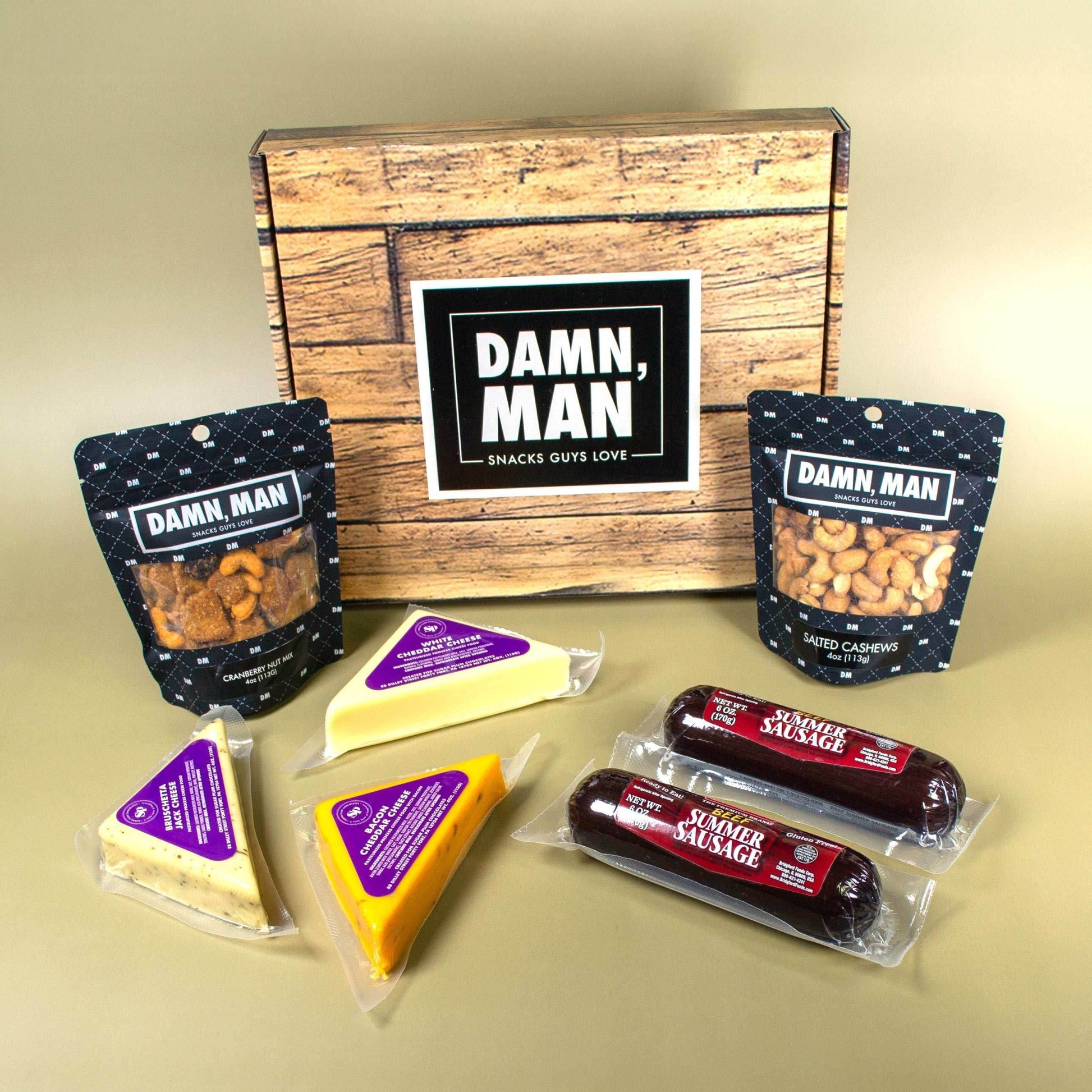 Delicatessen Gift Box – Gourmet Cheese, Beef Sausage & Nuts | Perfect Snack Box for Men – Tailgate, Game Night, Birthday Gifts - 