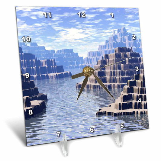 3dRose Fantasy Landscape Digital Artwork of Mysterious Mountains and... - Desk Clocks (dc_350058) - 6x6 Desk Clock
