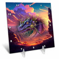 Desk Clock - Wicked dragon and abstract mountain background Fantasy - 6x6 Desk Clock