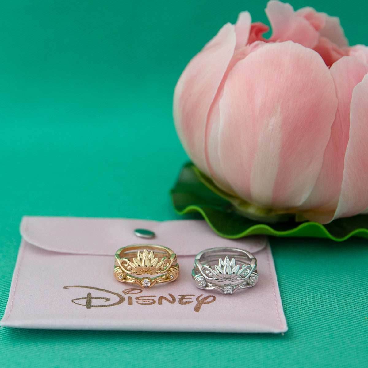 Disney X RockLove DISNEY ALADDIN Jasmine Lotus Stacker Rings - Yellow Gold Plated / Size 5