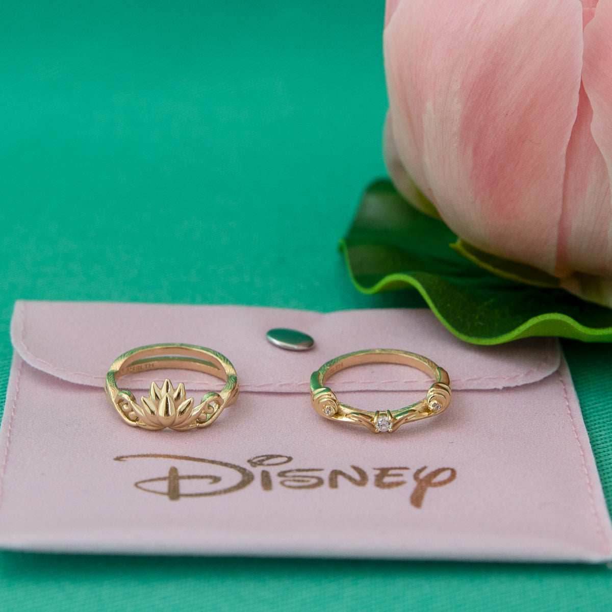 Disney X RockLove DISNEY ALADDIN Jasmine Lotus Stacker Rings - Yellow Gold Plated / Size 5