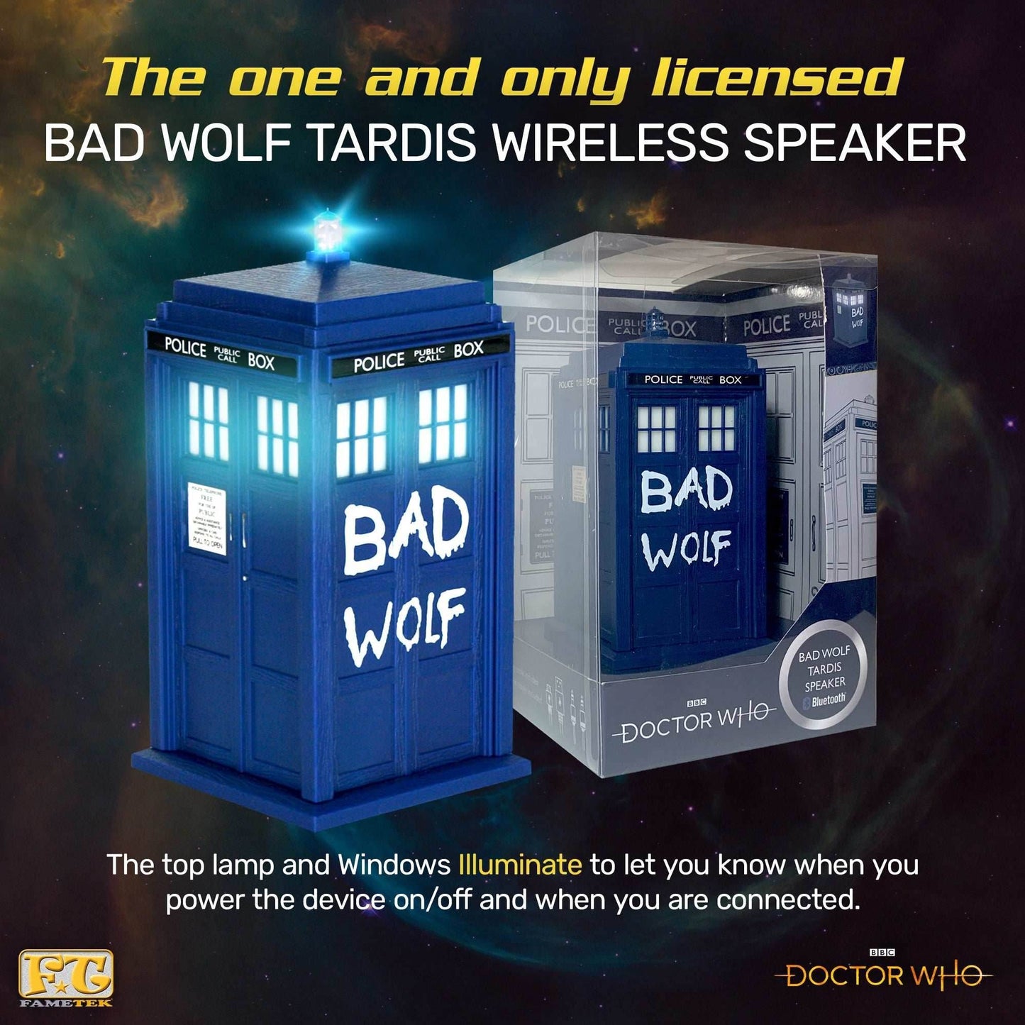 Doctor Who BAD WOLF TARDIS Portable Bluetooth® Speaker with LED’s and Sound Effects - 