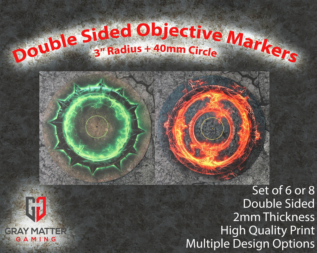 Warhammer 40k and AoS4 Neoprene Objective Markers - Green and Flaming Portal - Set of 6