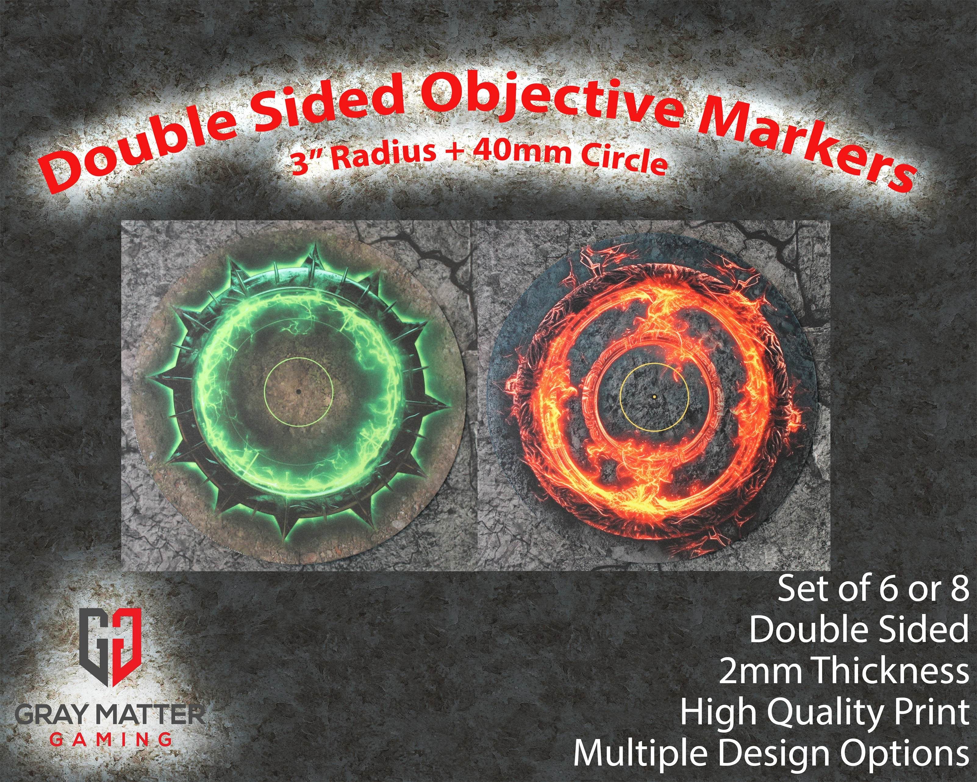 Warhammer 40k and AoS4 Neoprene Objective Markers - Green and Flaming Portal - Set of 6