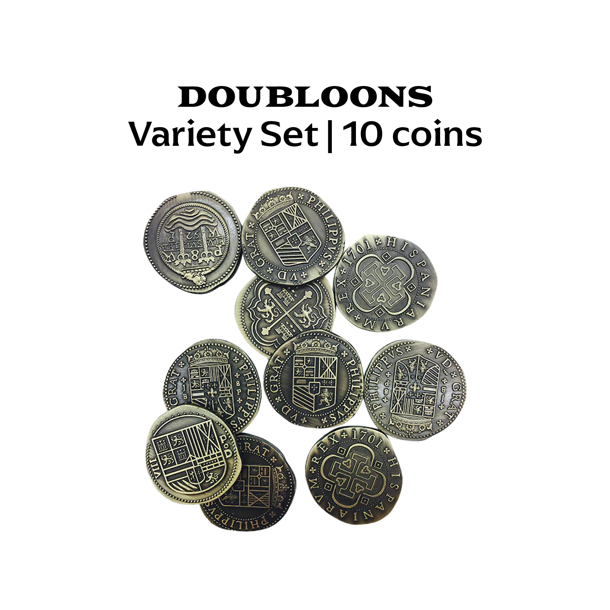 Adventure Coins – Pirate Doubloon Metal Coins Variety Pack Set of 10 Historical