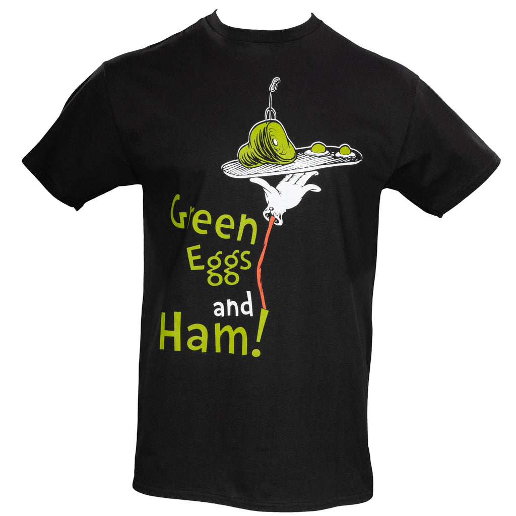 Dr Seuss Green Eggs and Ham Adult Short Sleeves Black T-Shirt - XS