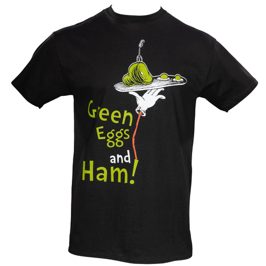 Dr Seuss Green Eggs and Ham Adult Short Sleeves Black T-Shirt - XS