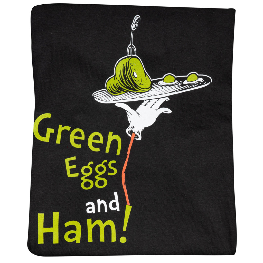 Dr Seuss Green Eggs and Ham Adult Short Sleeves Black T-Shirt - XS