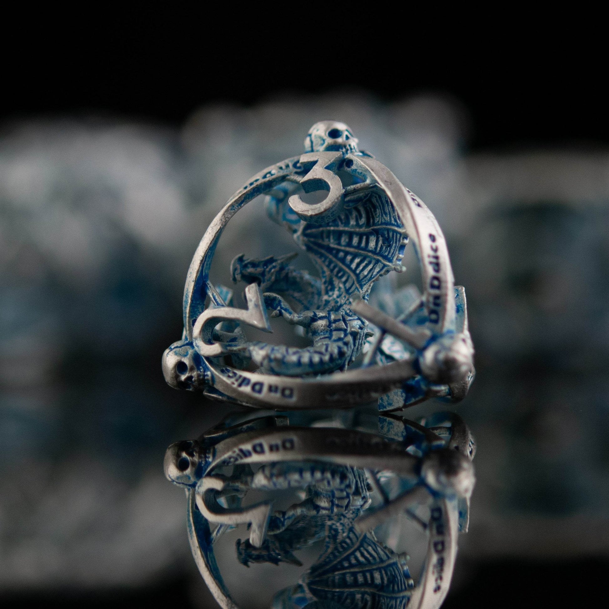 Draco Immortui Hollow Metal Dice Set - Aqua and Silver - 