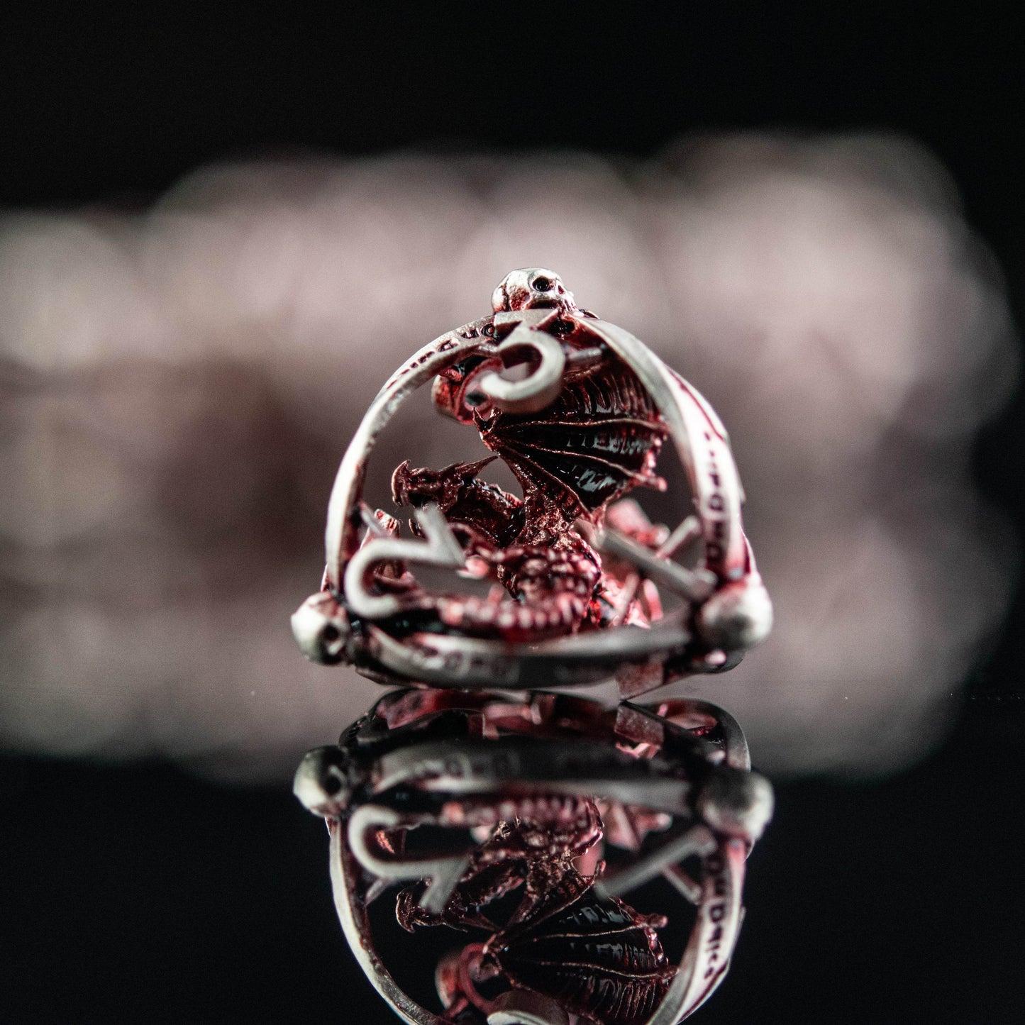 Draco Immortui Hollow Metal Dice Set - Red and Silver - 