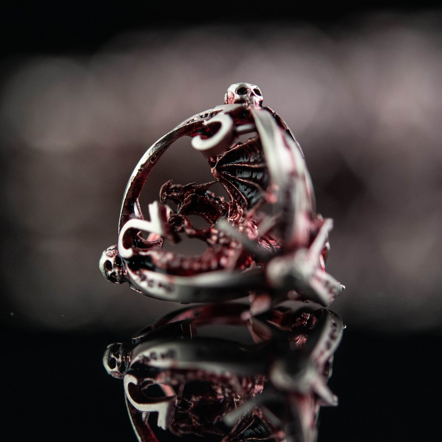 Draco Immortui Hollow Metal Dice Set - Red and Silver - 