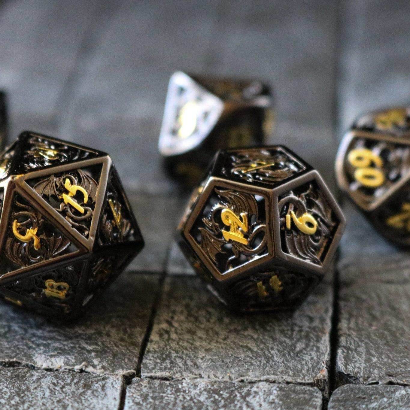Dragon Flight Black/Gold Hollow Metal DND Dice Set - Only 1 D20