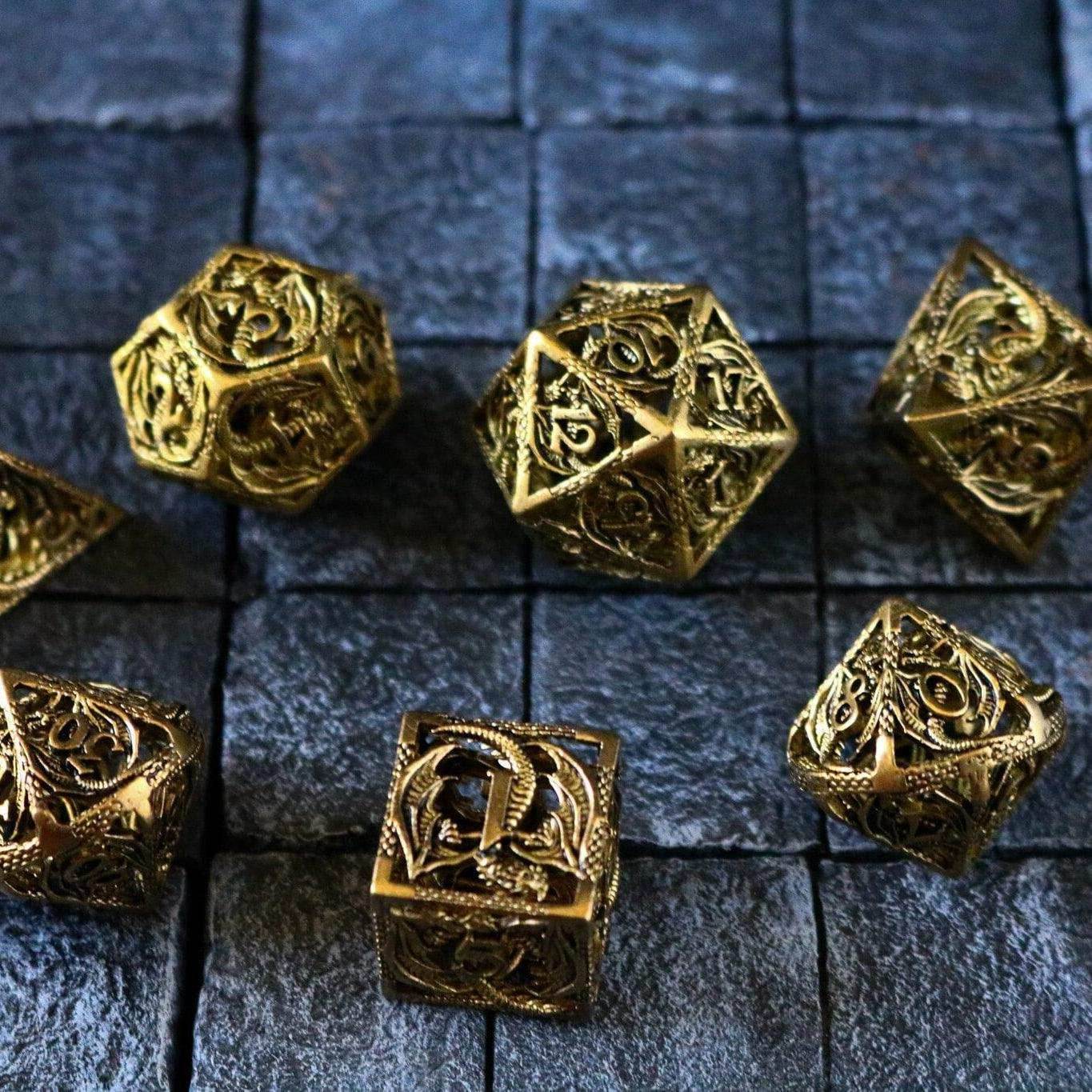 Dragon Flight Hollow Gold Metal DND Dice Set - Only 1 D20