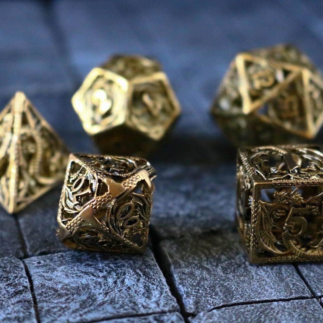 Dragon Flight Hollow Gold Metal DND Dice Set - Only 1 D20
