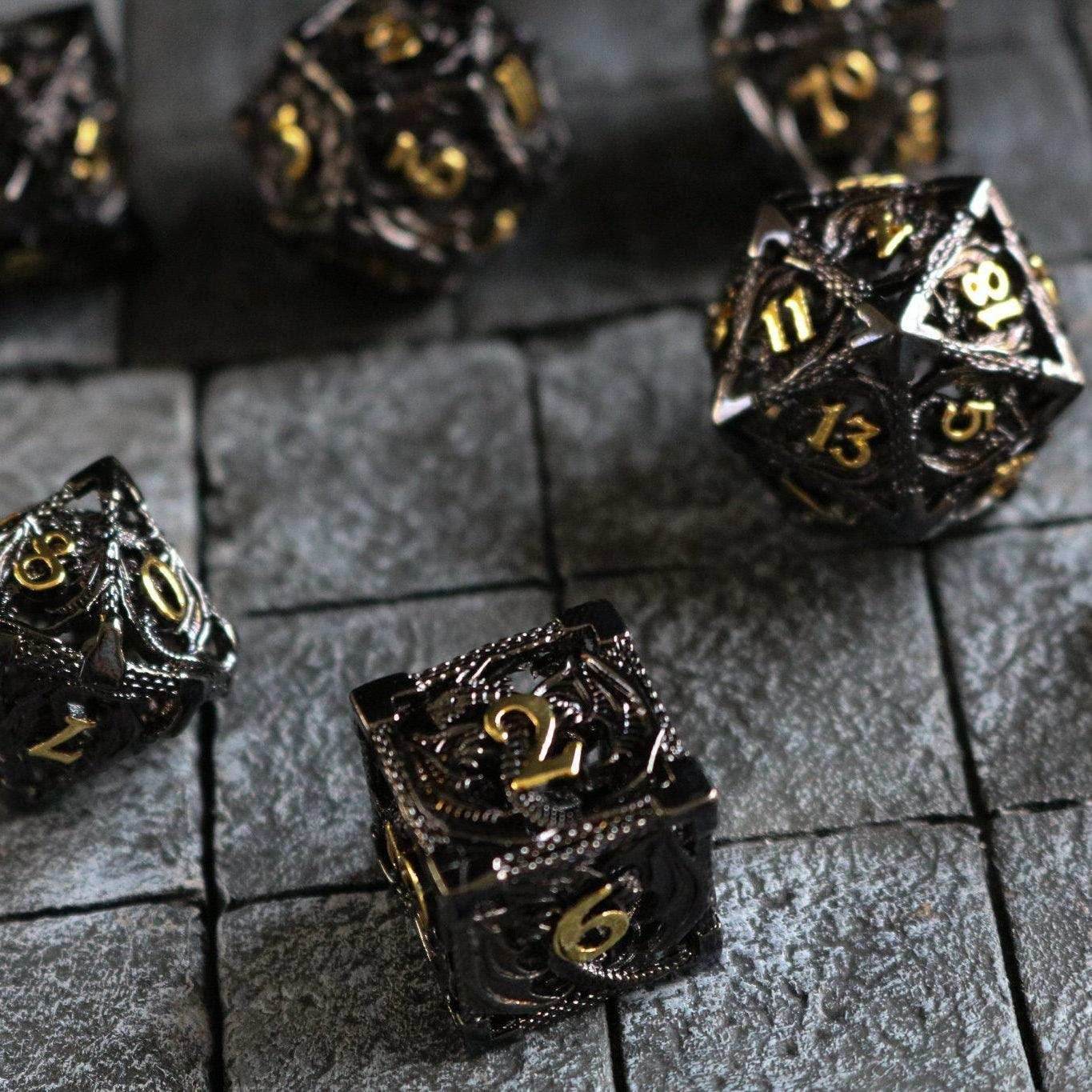 Dragon Hollow Black/Gold Metal DND Dice Set - Only 1 D20
