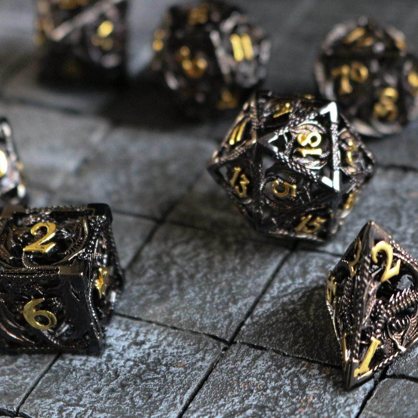 Dragon Hollow Black/Gold Metal DND Dice Set - Only 1 D20