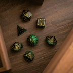 Dragon Shield Green Cats Eye Stone Gemstone DND Dice Set - Full Set And Free Dice Box