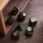 Dragon Shield Green Cats Eye Stone Gemstone DND Dice Set - Full Set And Free Dice Box