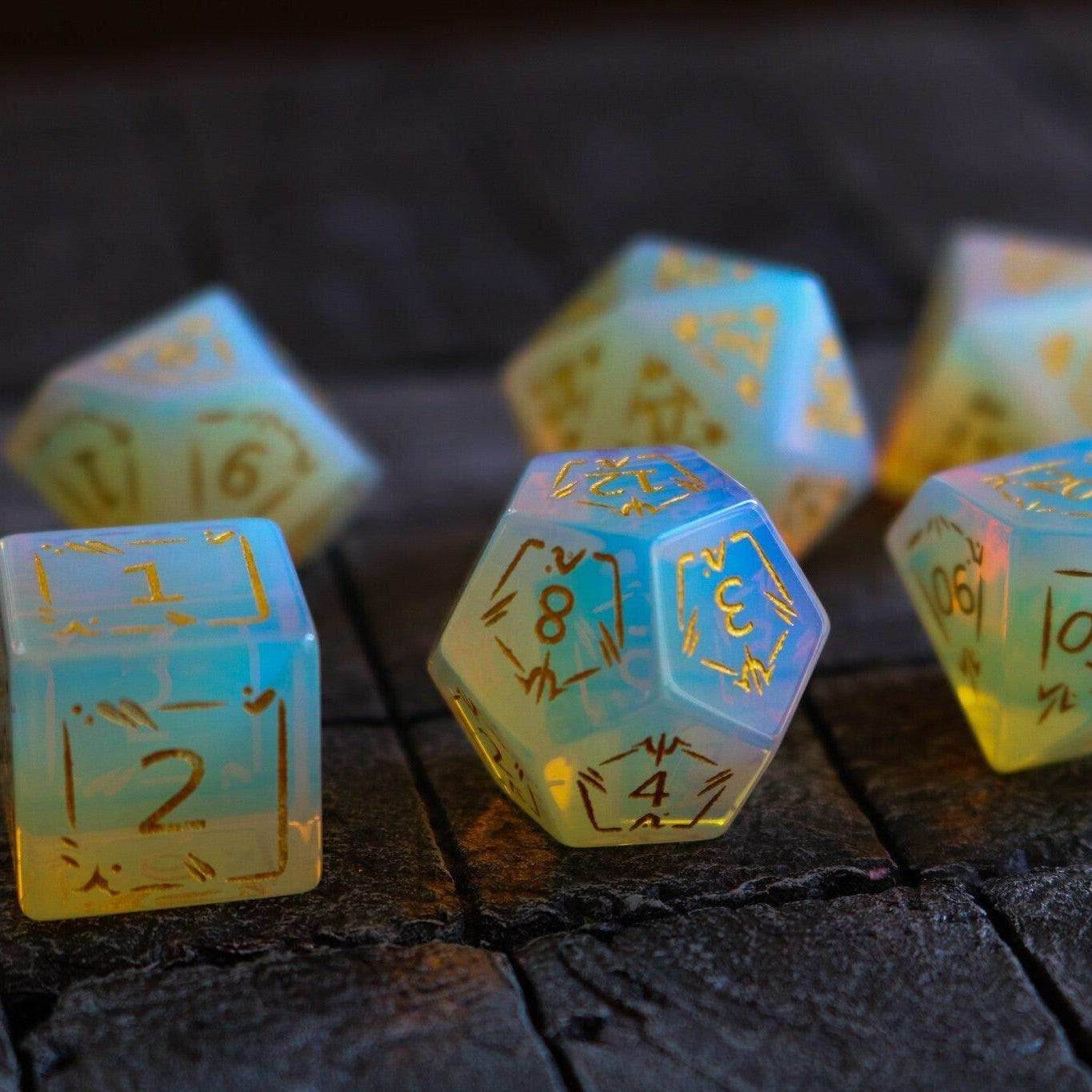 Dragon Shield Opalite Gemstone DND Dice Set - Full Set And Free Dice Box