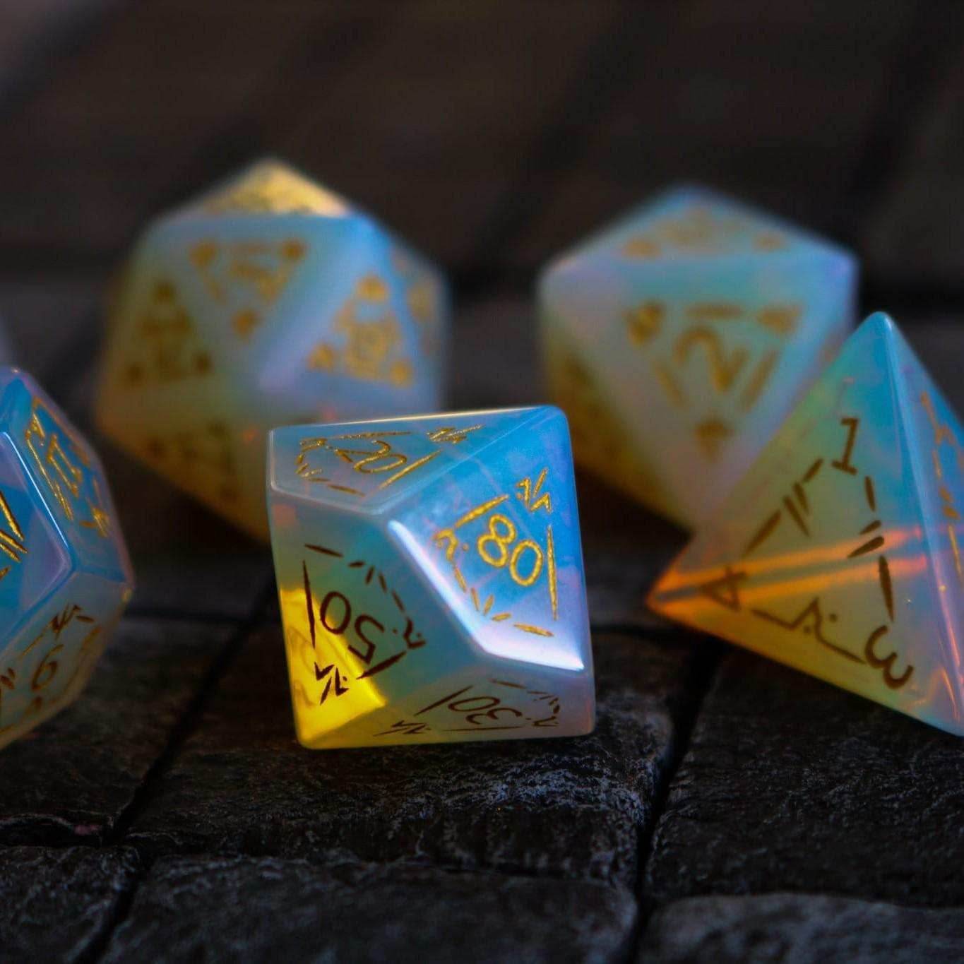 Dragon Shield Opalite Gemstone DND Dice Set - Full Set And Free Dice Box