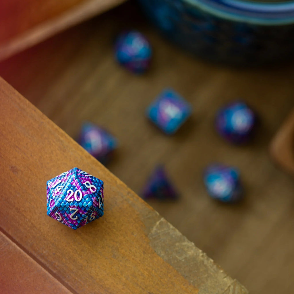 Dragon Scales White/Purple/Blue Metal DND Dice Set