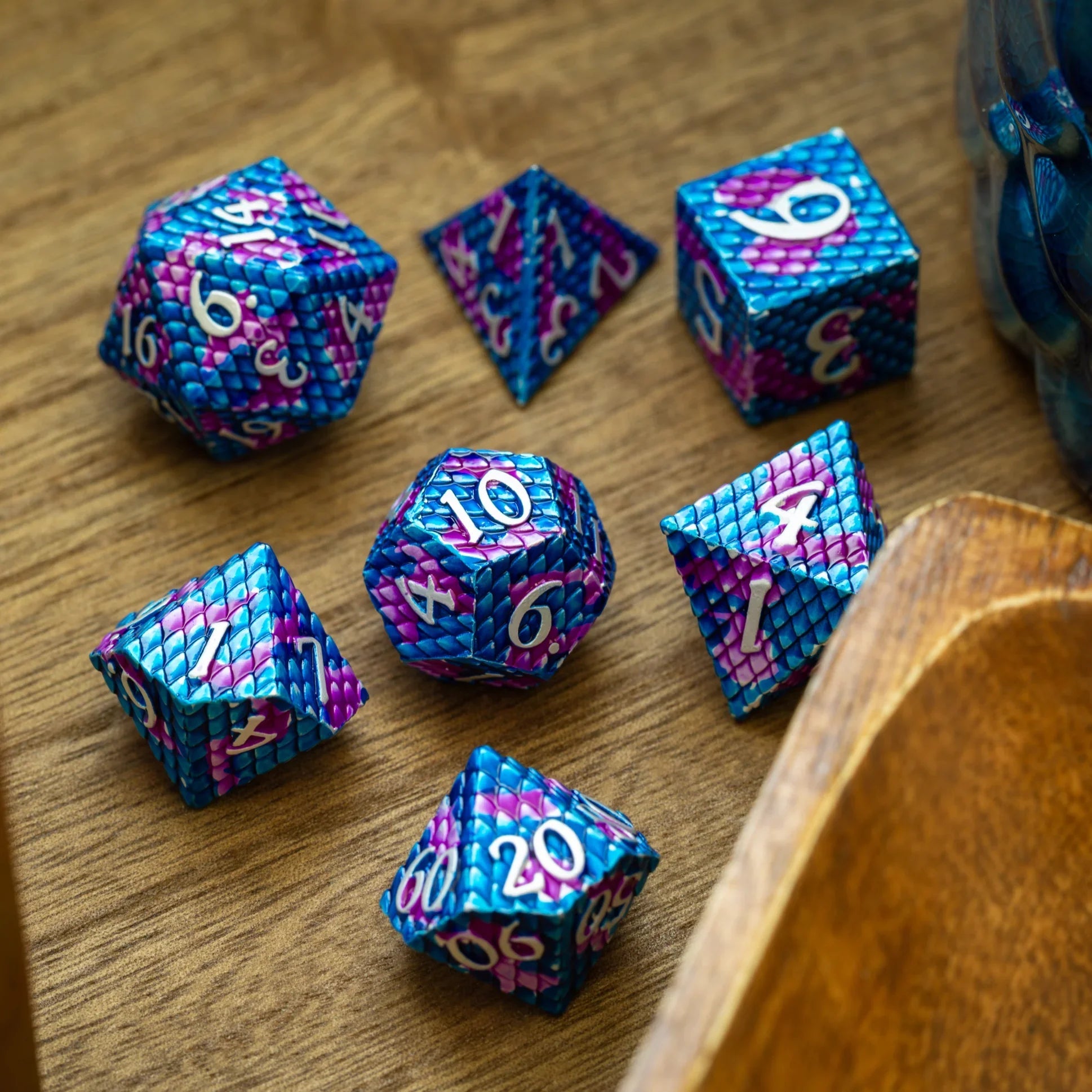 Dragon Scales White/Purple/Blue Metal DND Dice Set