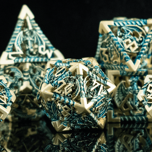 Dragonguard Hollow Metal Dice Set - Azure and Gold - 