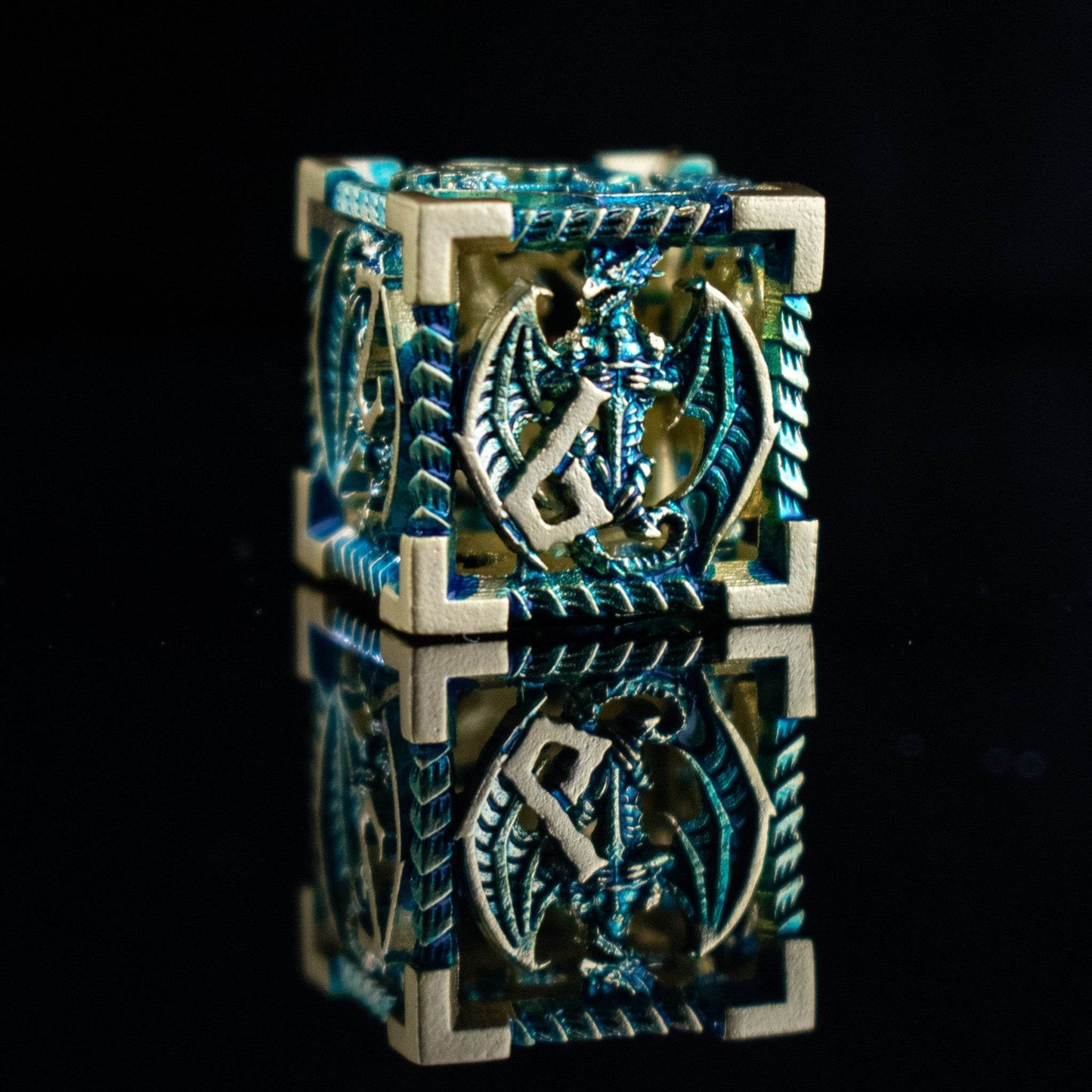 Dragonguard Hollow Metal Dice Set - Azure and Gold - 