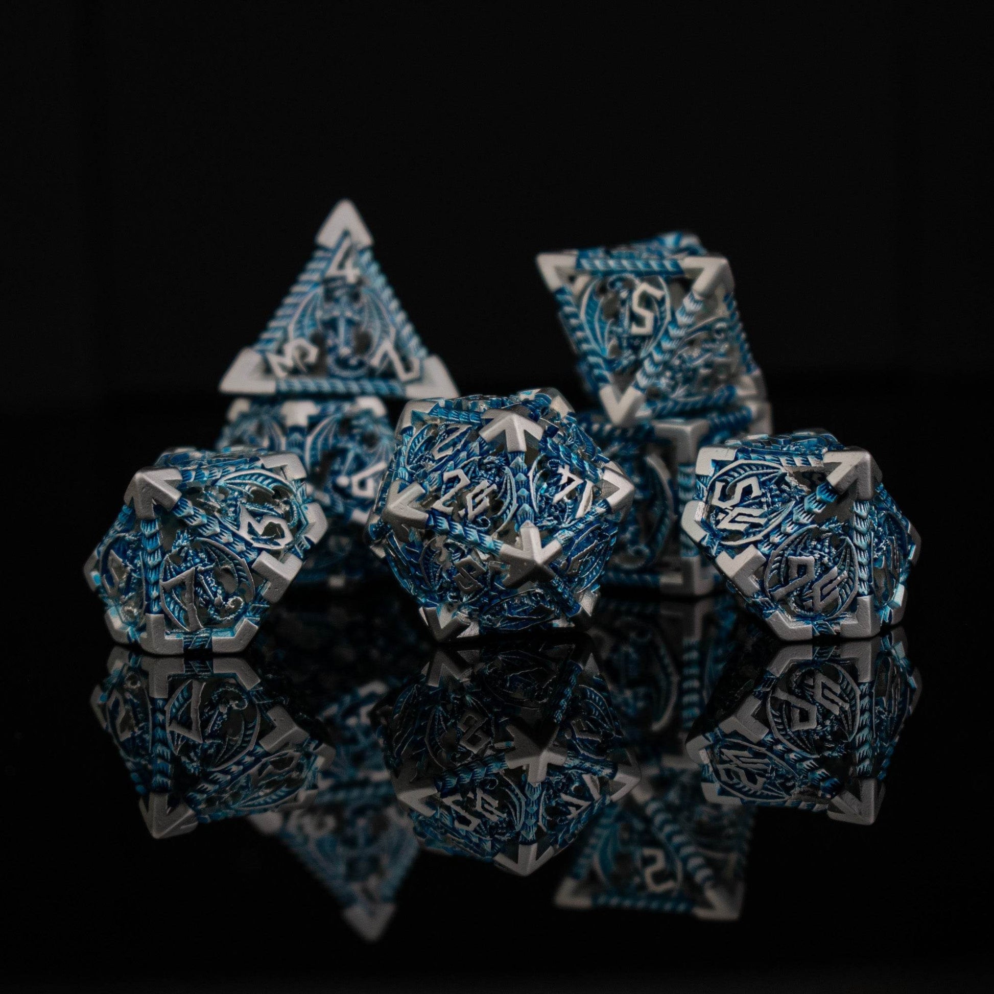 Dragonguard Hollow Metal Dice Set - Azure and Silver - 
