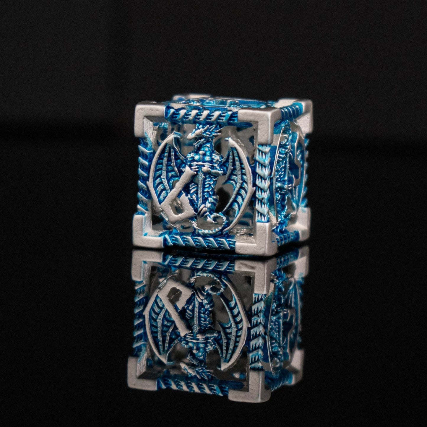 Dragonguard Hollow Metal Dice Set - Azure and Silver - 