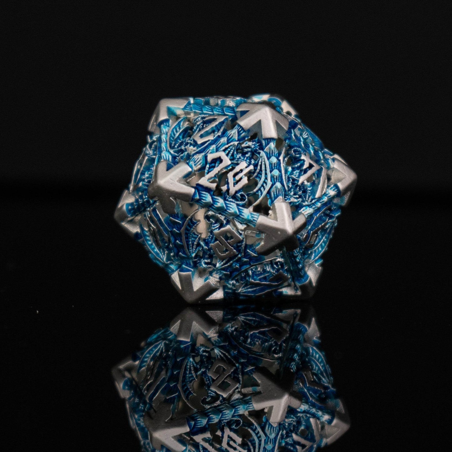 Dragonguard Hollow Metal Dice Set - Azure and Silver - 