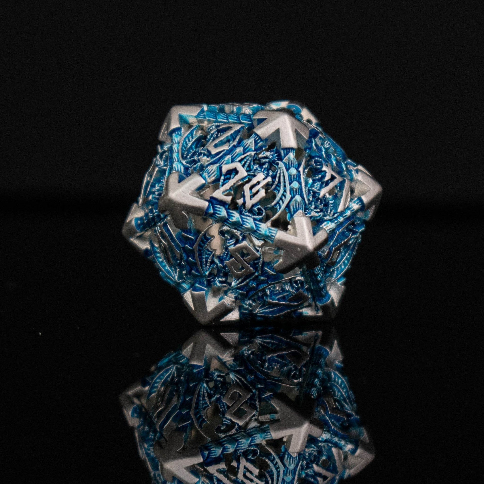 Dragonguard Hollow Metal Dice Set - Azure and Silver - 