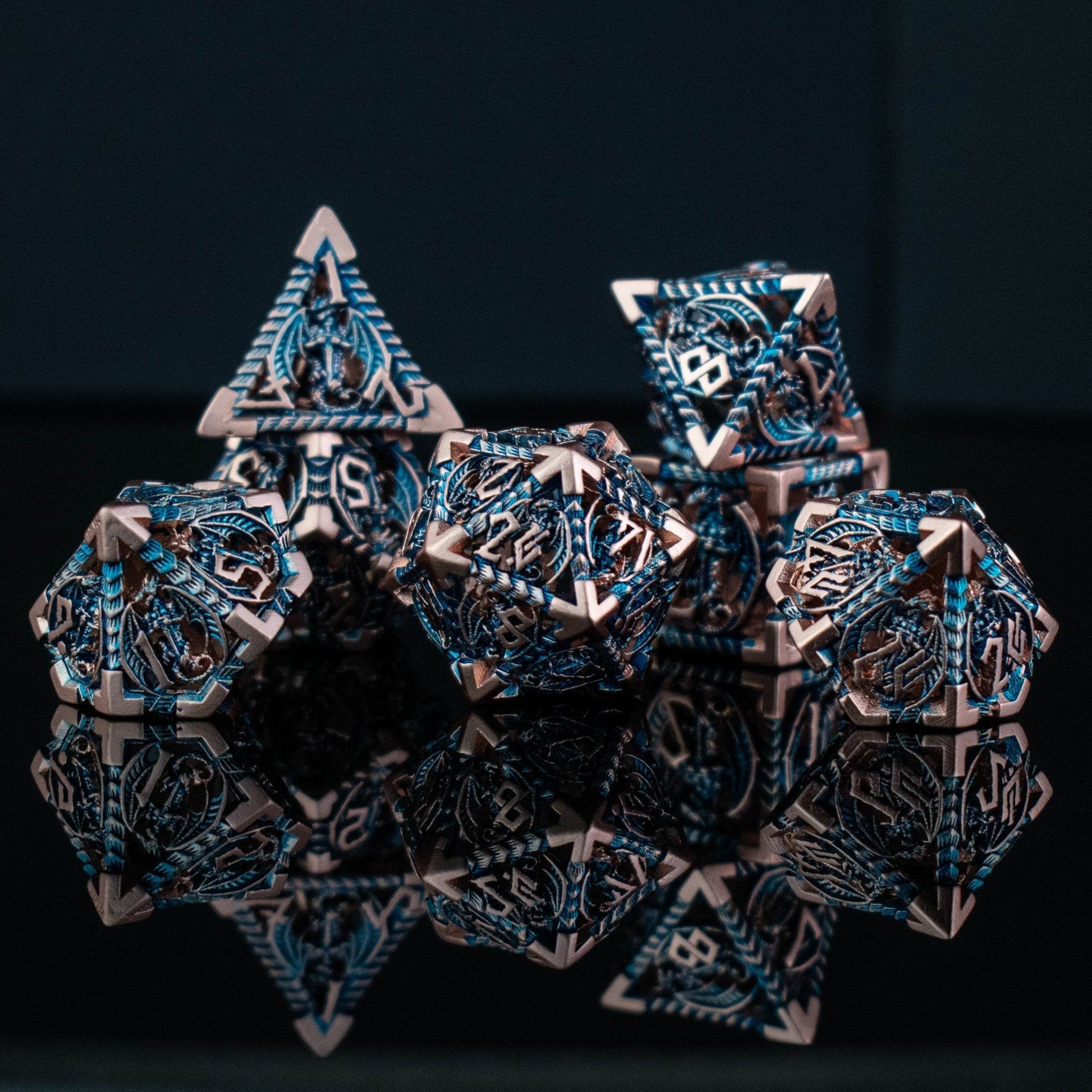 Dragonguard Hollow Metal Dice Set - Cobalt and Bronze - 