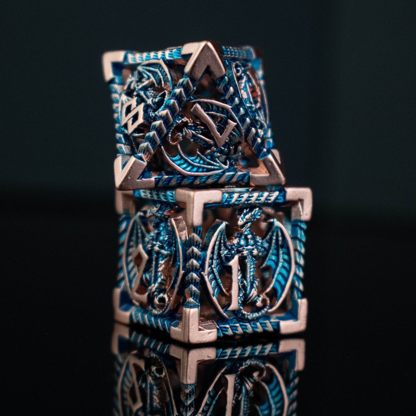 Dragonguard Hollow Metal Dice Set - Cobalt and Bronze - 