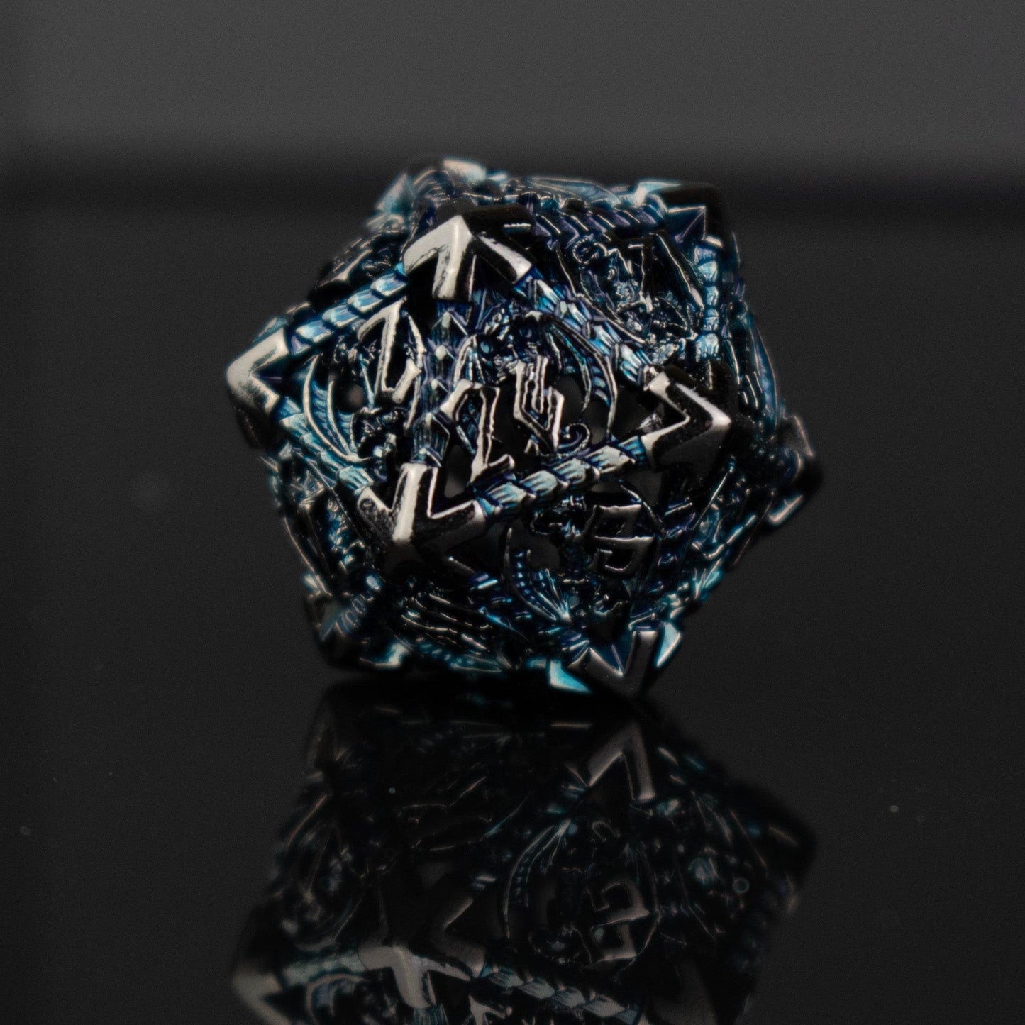 Dragonguard Hollow Metal Dice Set - Cobalt and Shadow - 